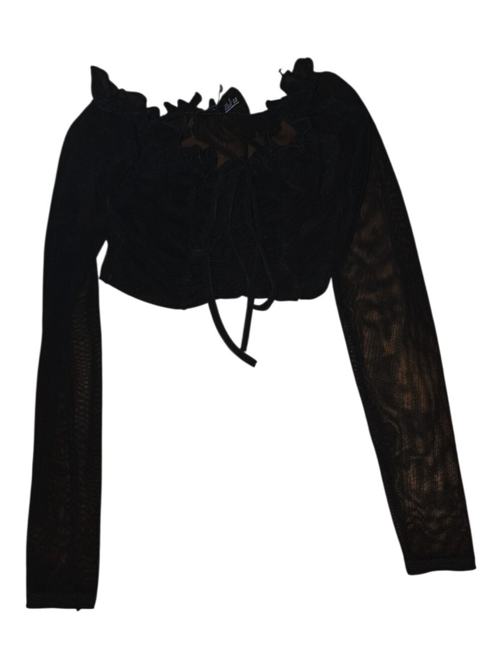 Nasty Gal Black Mesh Long-Sleeve Cropped Top Size 2